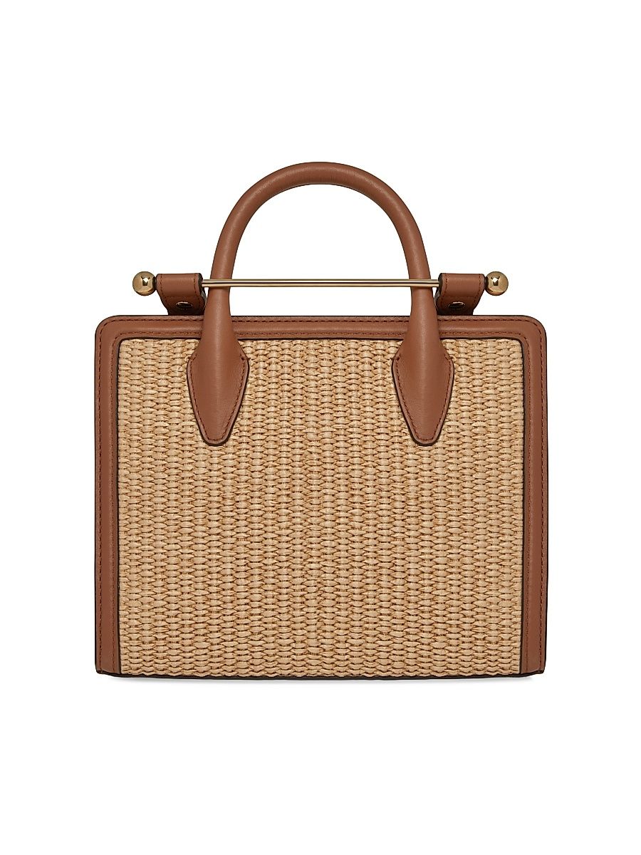 Women's Mini Raffia & Leather Tote Bag - Tan Natural