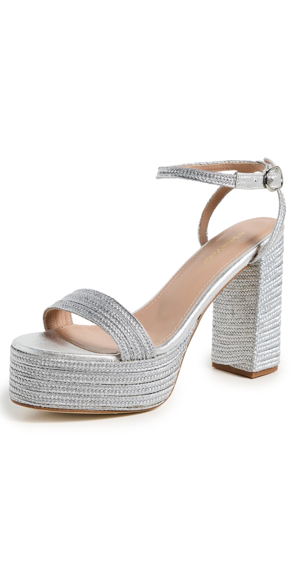 Andrea Gomez Becka Platform Heels Silver Raffia 37