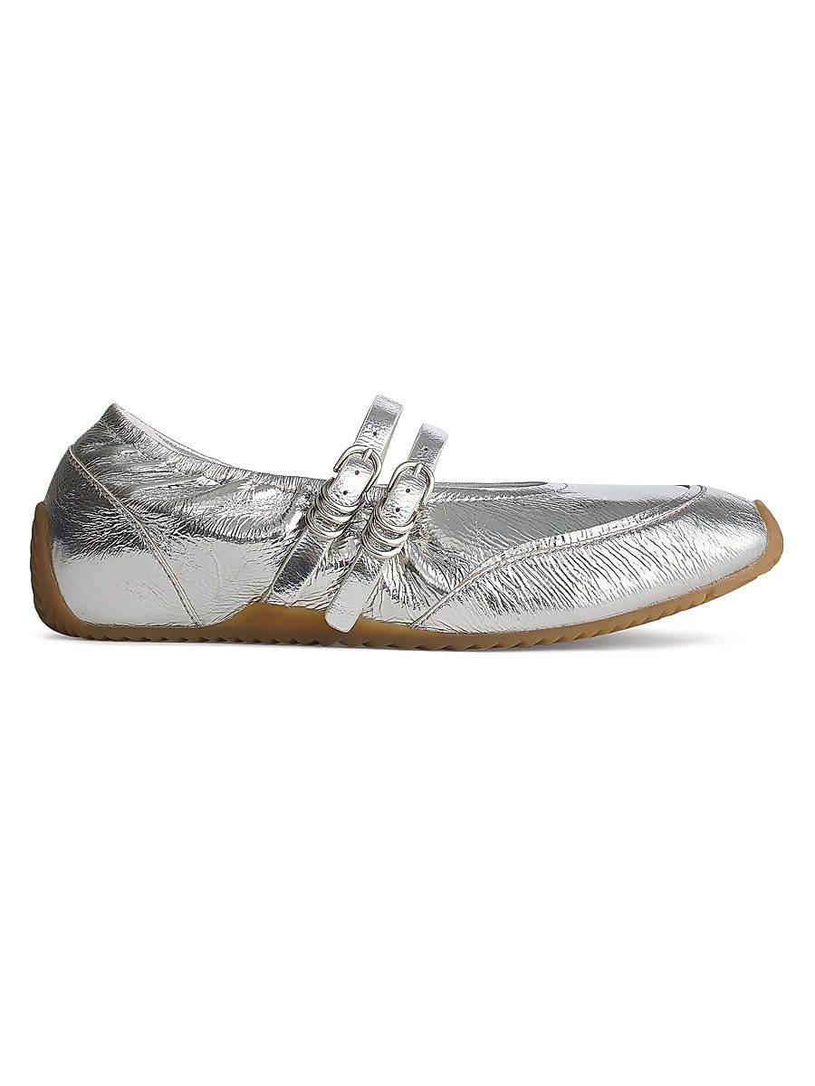 Women's Emilee Leather Mary Jane Flats - Silver - Size 10