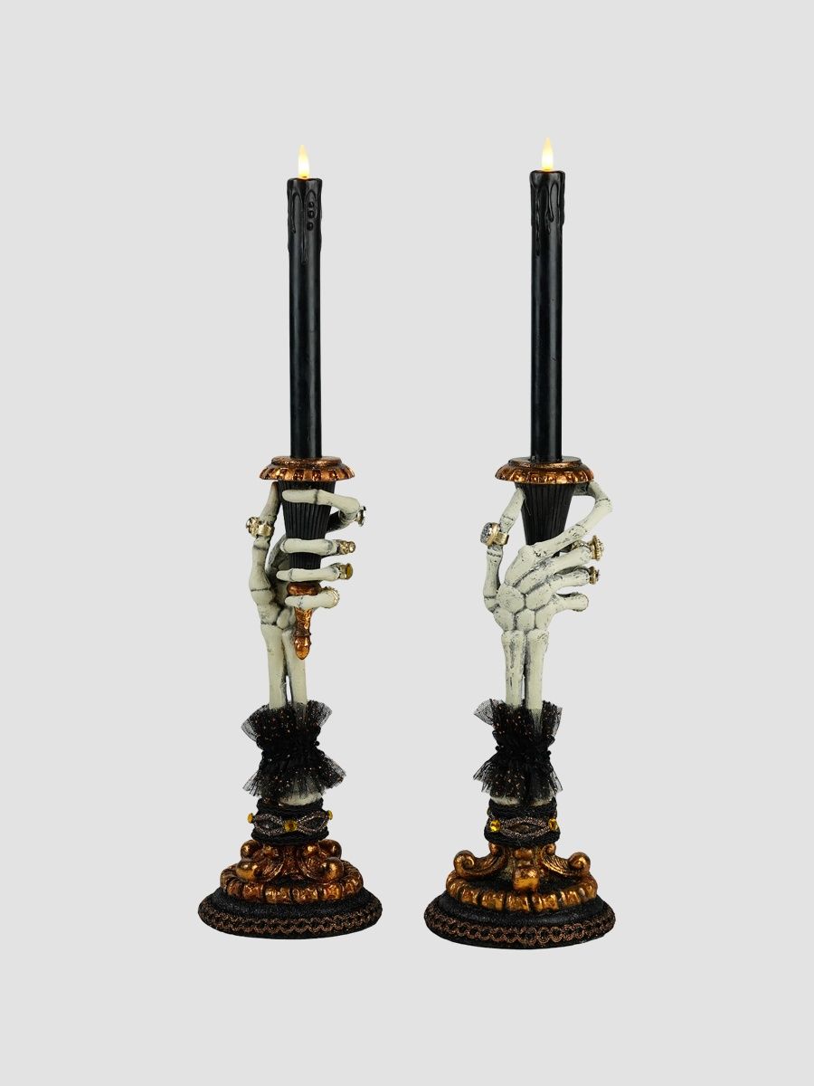 Witching Hour Skeleton Hand 2-Piece Candleholder Set