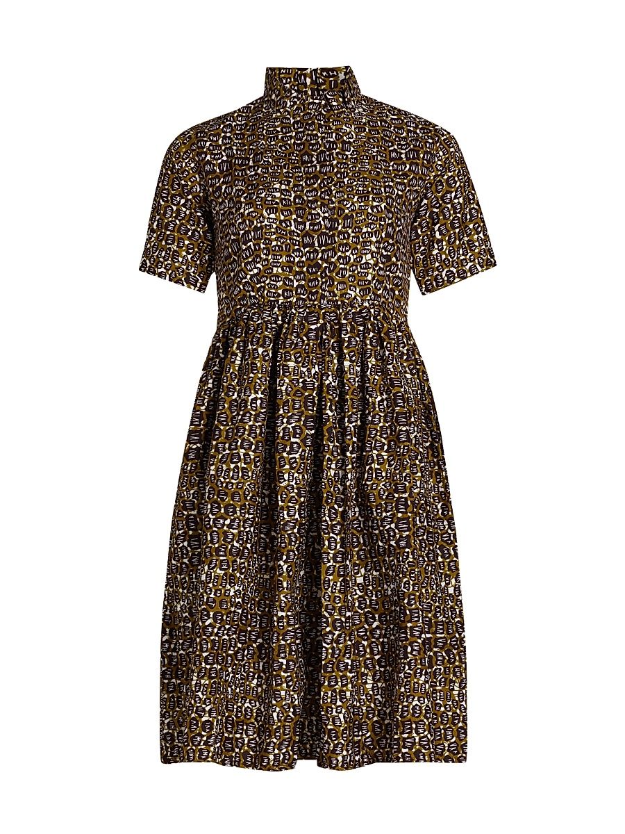 Women's Olori Printed Cotton Minidress - Brown Multi - Size XL