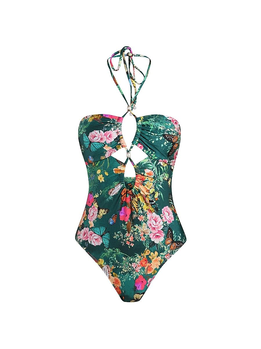 Women's Shiva Tropical-Printed Halterneck One-Piece Swimsuit - Size XL