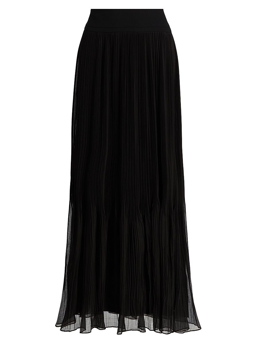 Women's Elizabeth Plissé Chiffon Maxi Skirt - Black - Size 14
