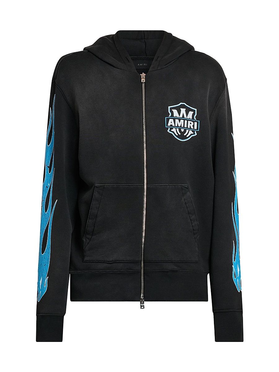 Men's Ma Flames Cotton Zip-Front Hoodie - Black - Size Small