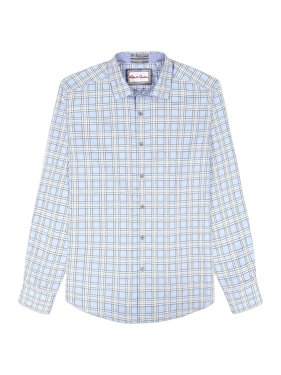 Men's Portsoken Plaid Cotton Shirt - Light Blue - Size XXL