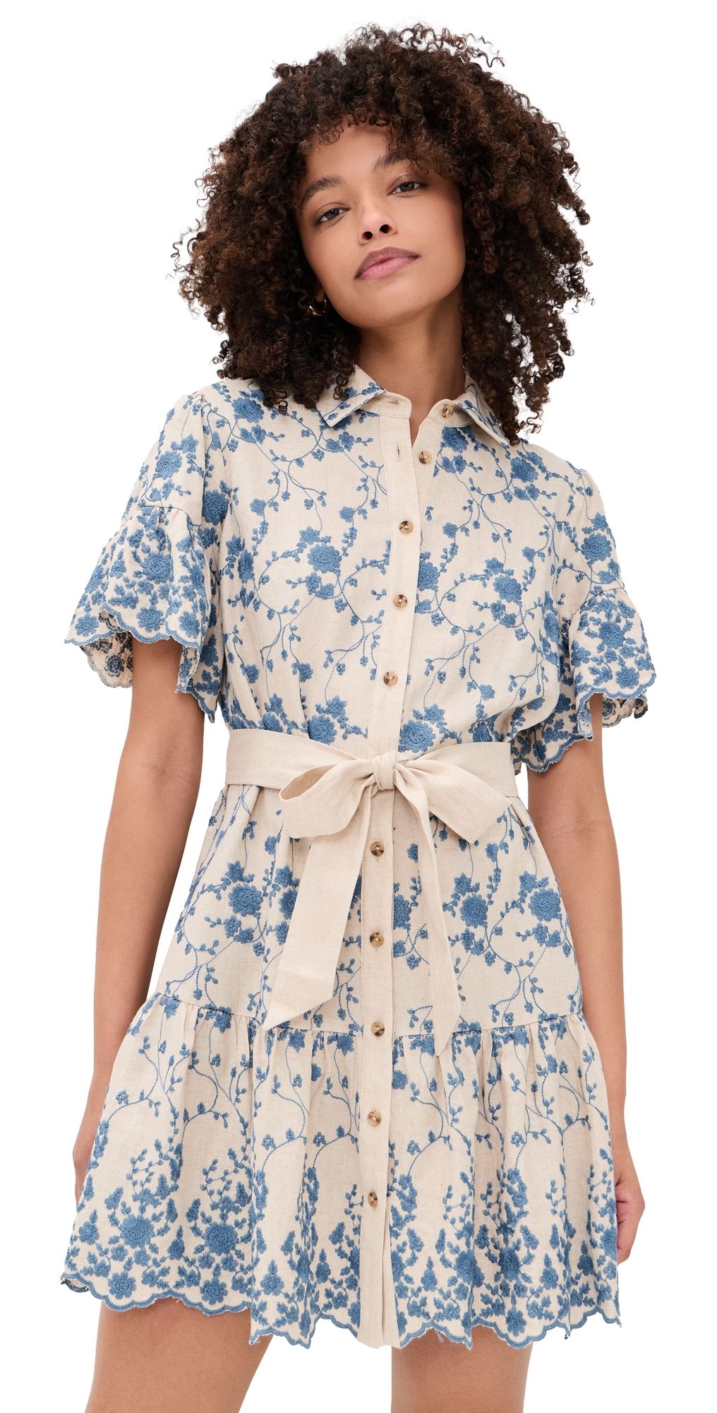 Shoshanna Lima Dress Flax/Powder Blue L