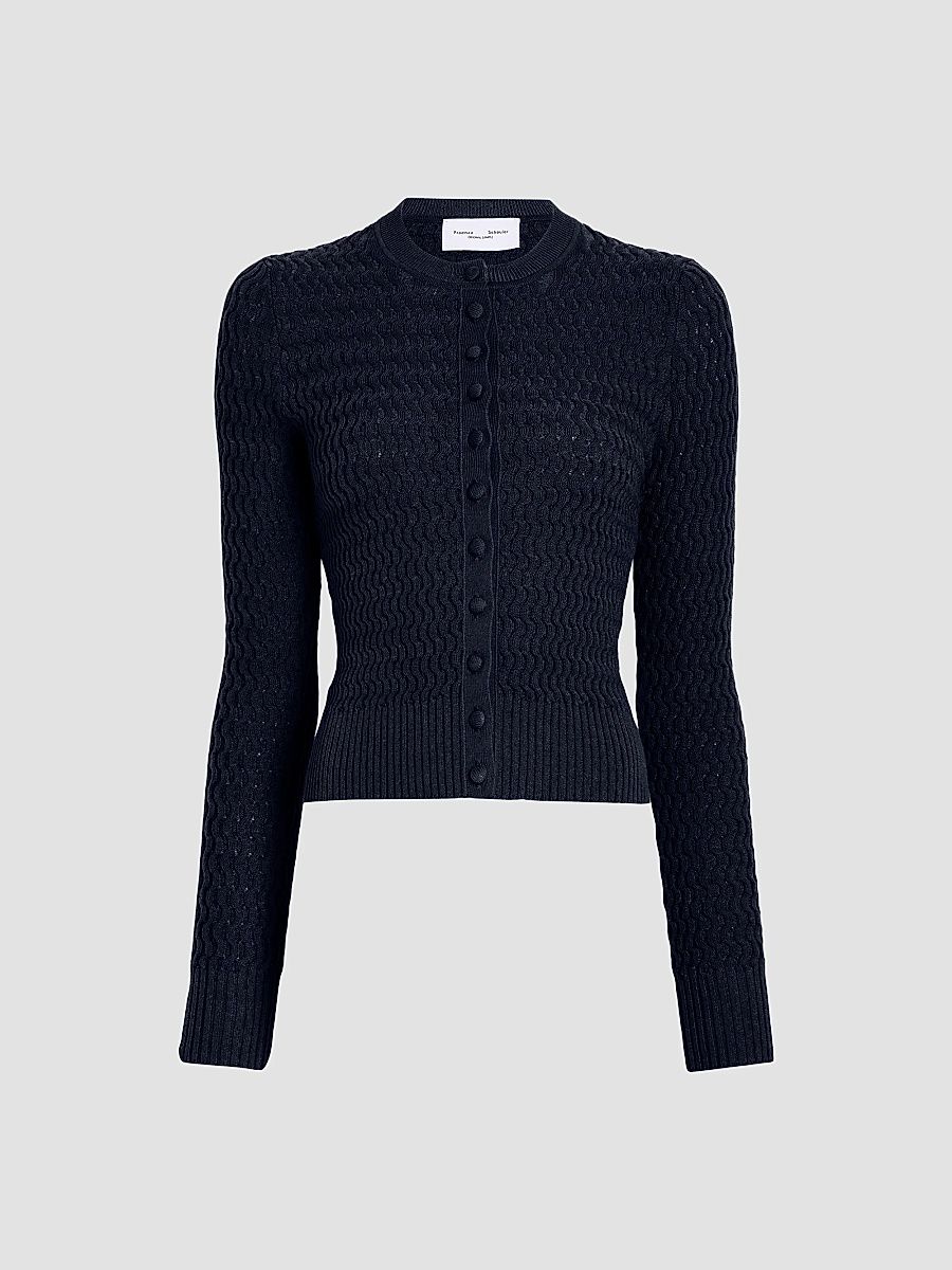 Proenza Schouler White Label Women's Marci Cable-Knit Crewneck Cardigan - Navy - Size XL