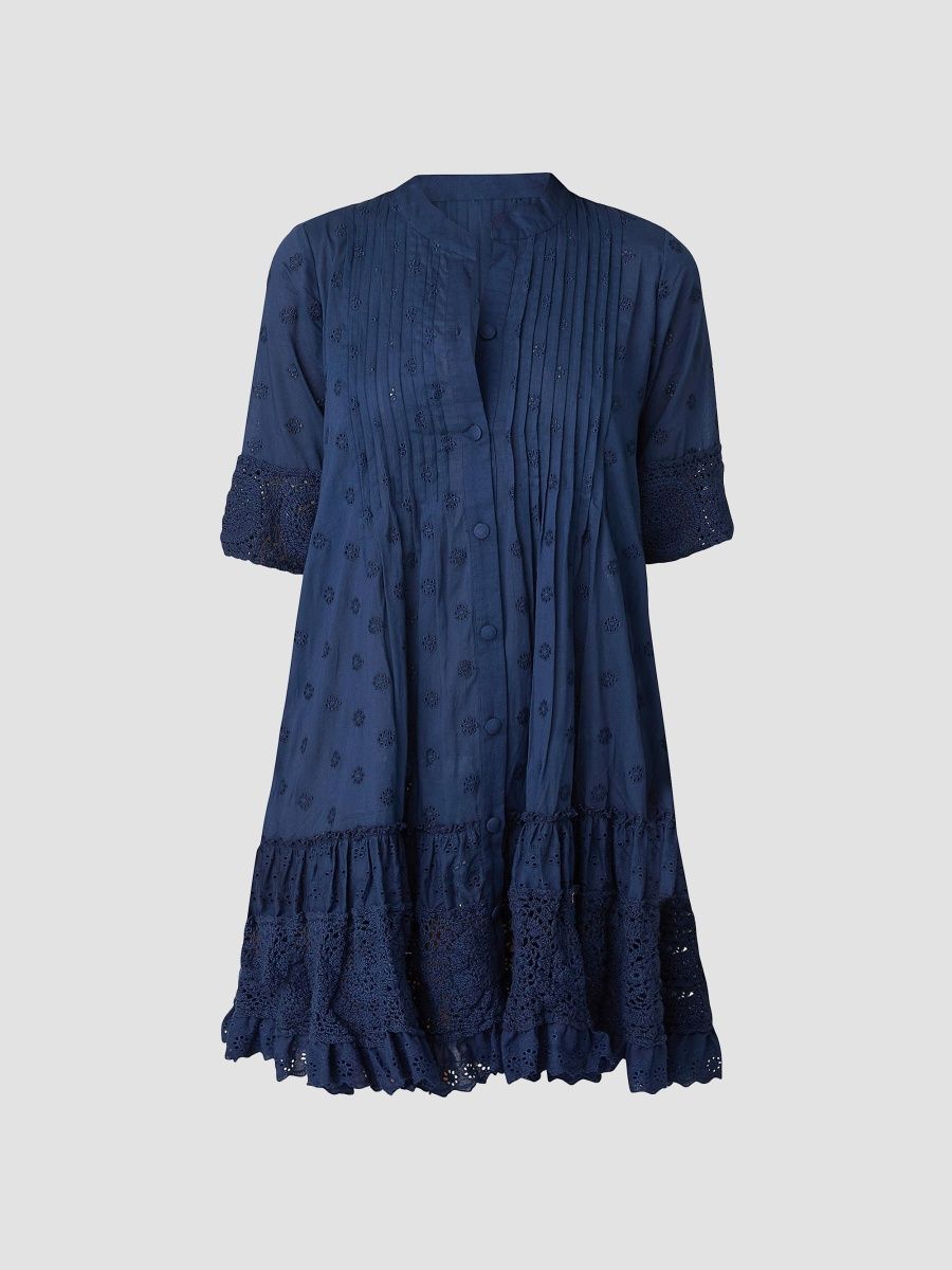 Shoshanna Women's Milos Pin-Tucked Cotton Cover-Up Minidress - Navy - Size XL