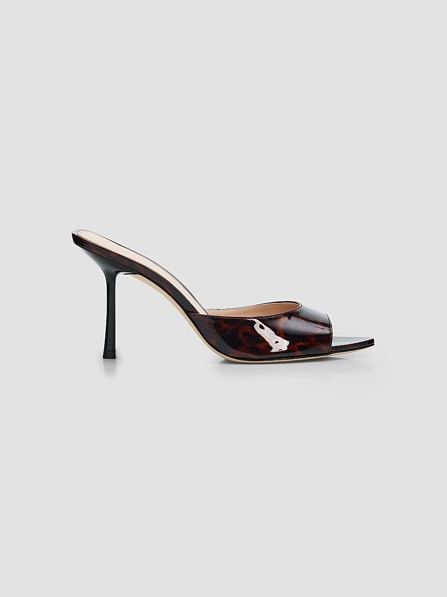 Stuart Weitzman Women's Lexington 85MM Tortoiseshell Patent Leather Mules - Dark Brown - Size 12