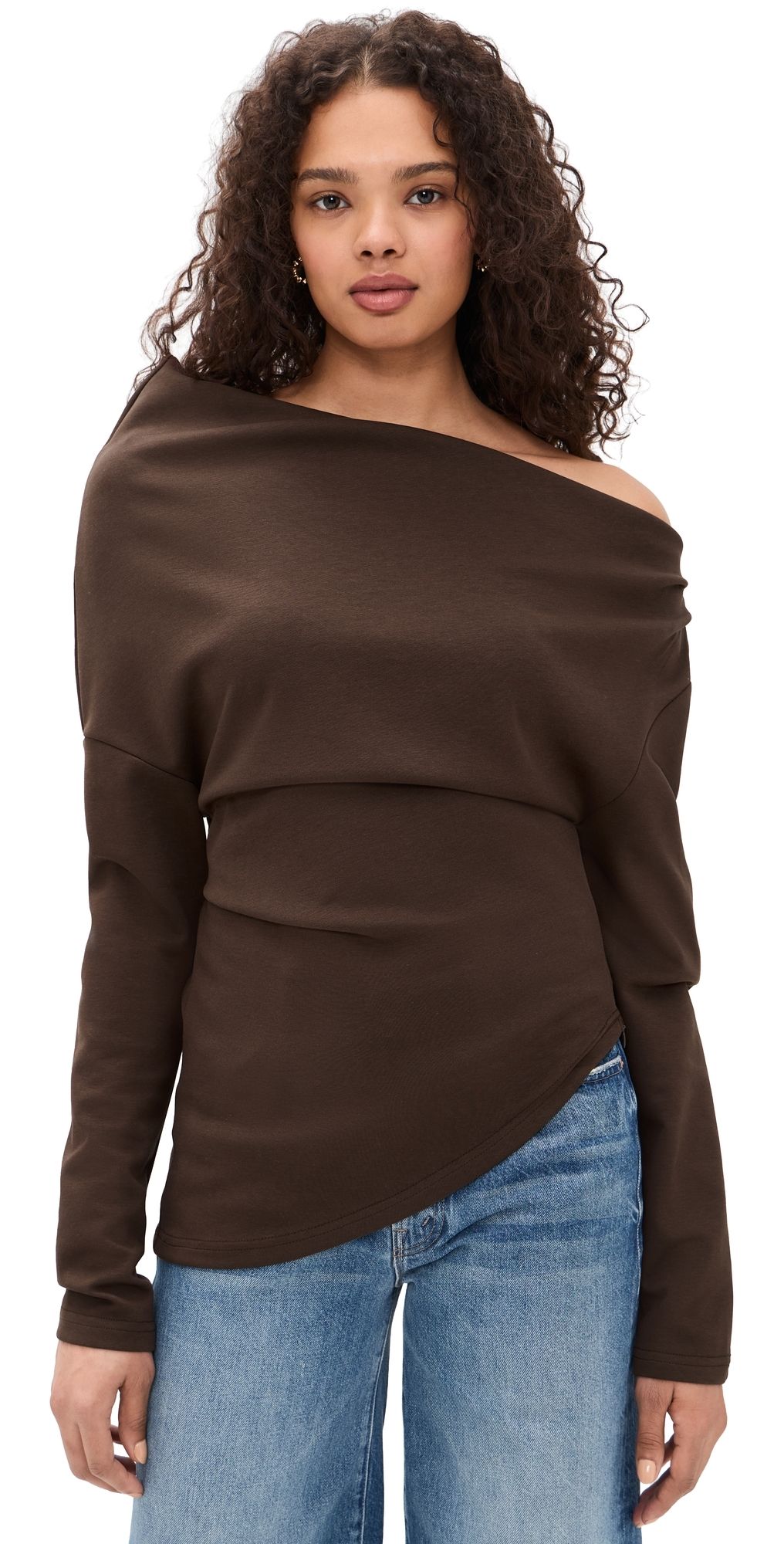 Line & Dot Coen Draped Asymmetrical Top Dark Brown L