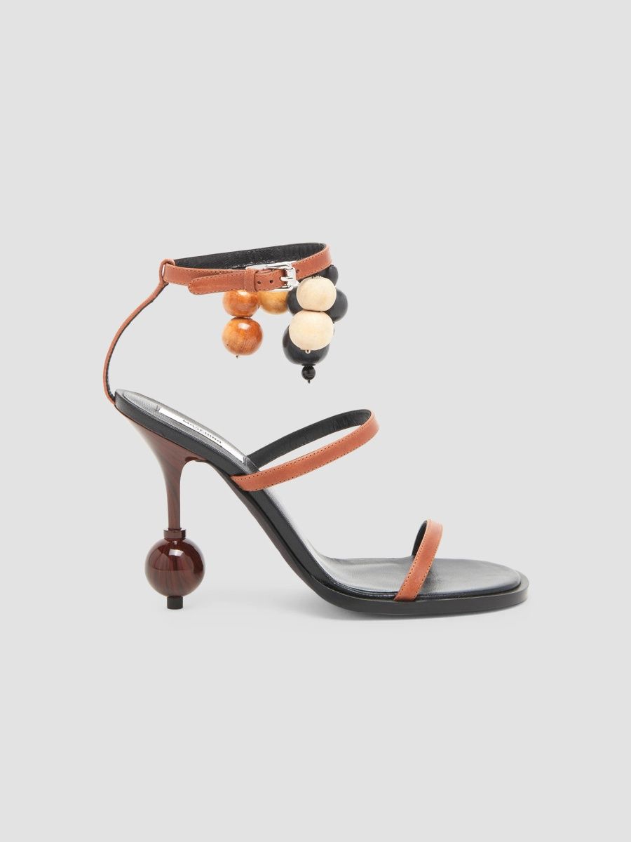 Moschino Women's 100MM Beaded Leather Sandals - Hide - Size 11