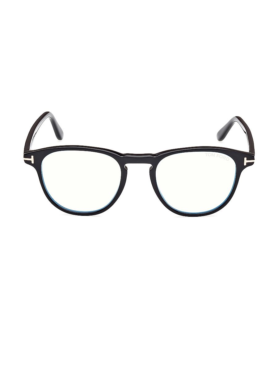 Men's 48MM Square Blue Block Glasses - Shiny Black Blue