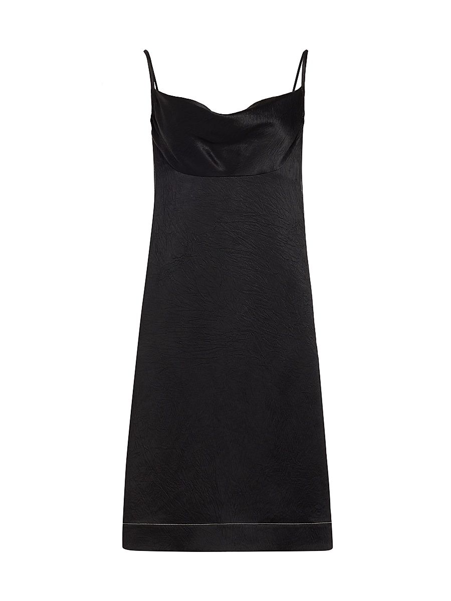 Women's Crushed Satin Cowl Neck Midi-Dress - Black - Size 2