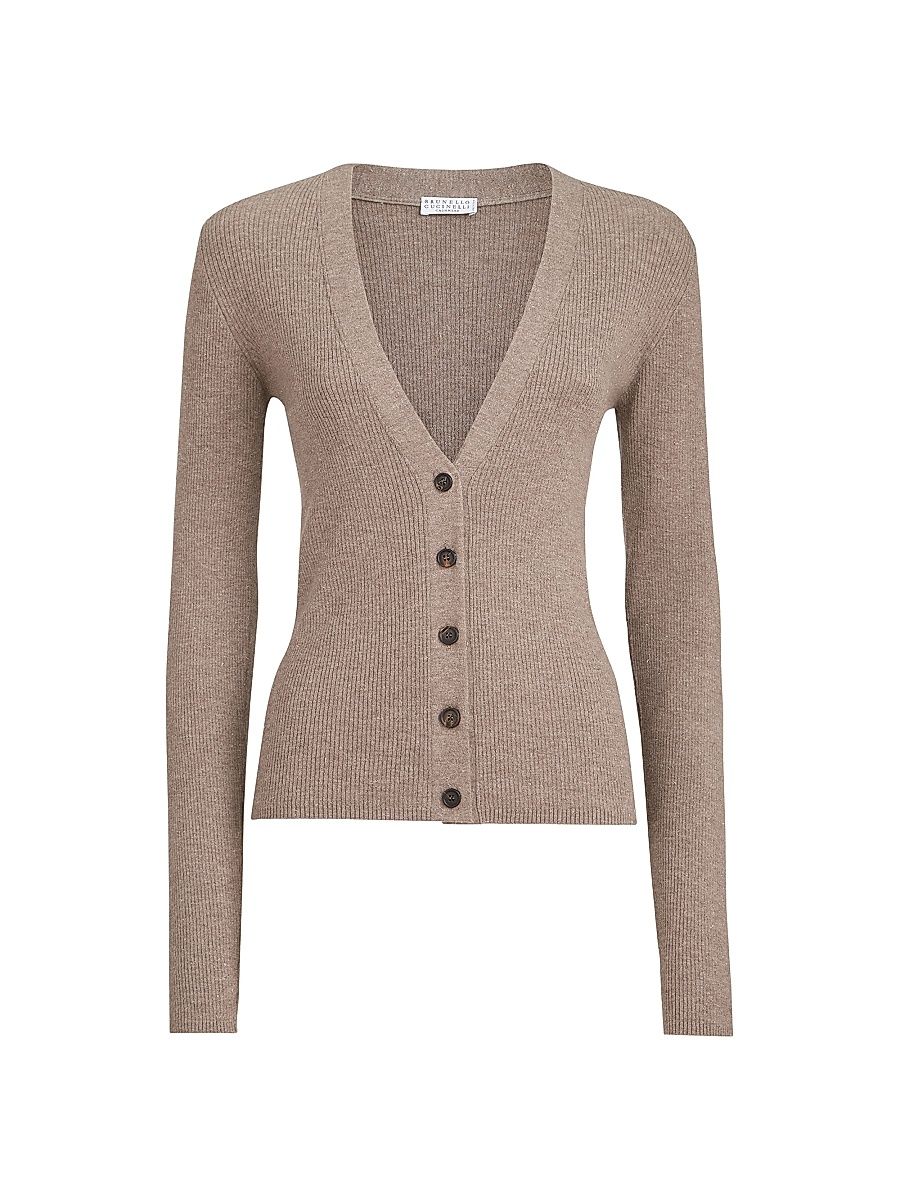 Women's Sparkling Cashmere Lightweight Rib Cardigan - Light Brown - Size XXXL
