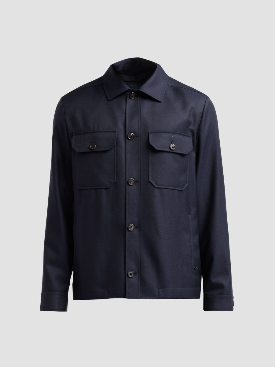 Corneliani Men's Virgin Wool Overshirt - Navy - Size 40