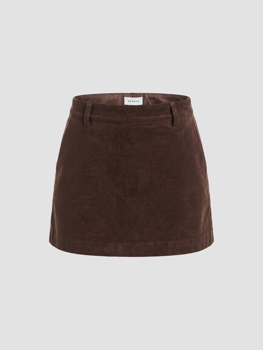 SEROYA Women's Valkiria Corduroy Mini Skort - Espresso - Size XL