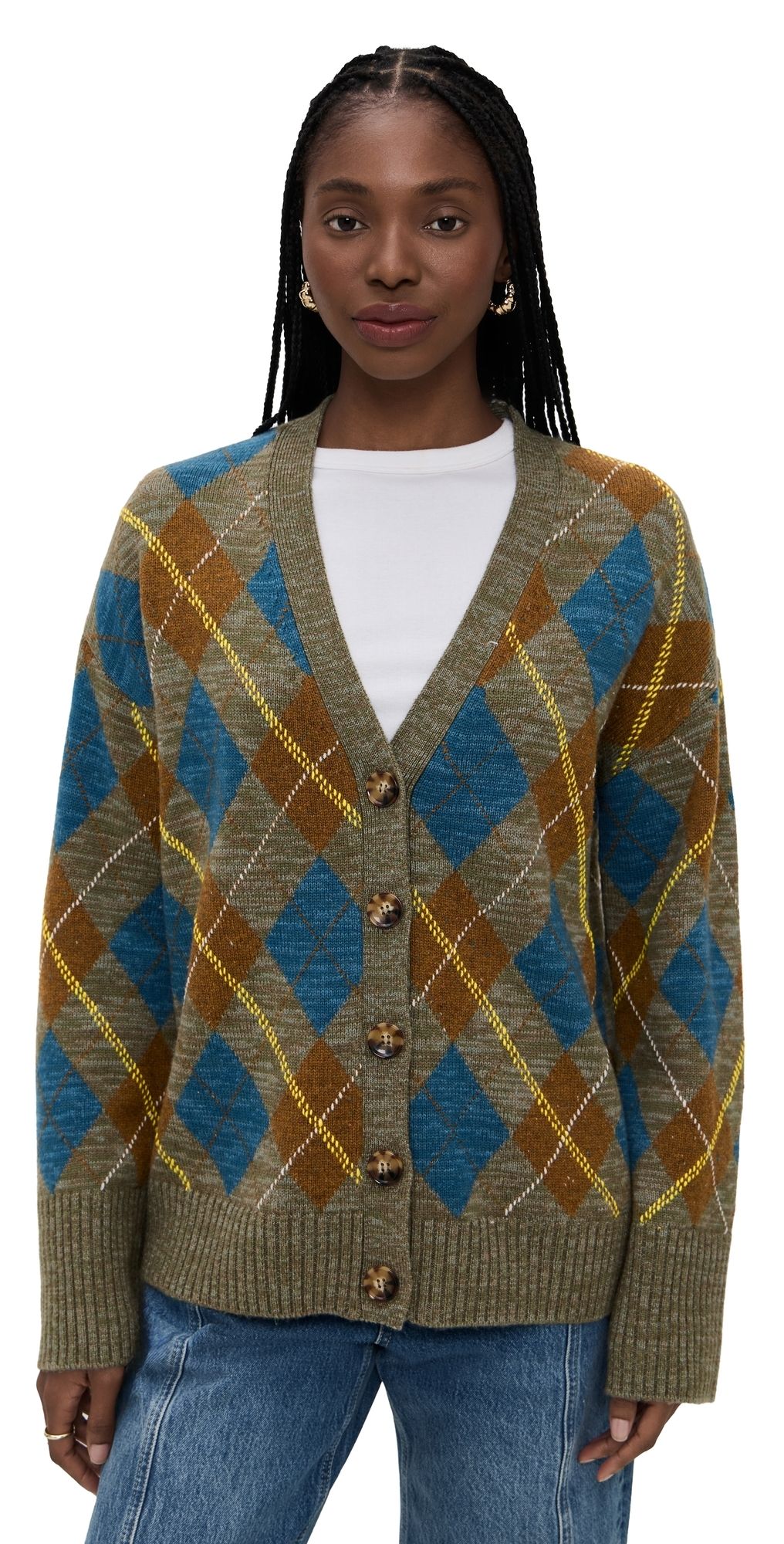 La Ligne Argyle Cardigan Green Multi XS