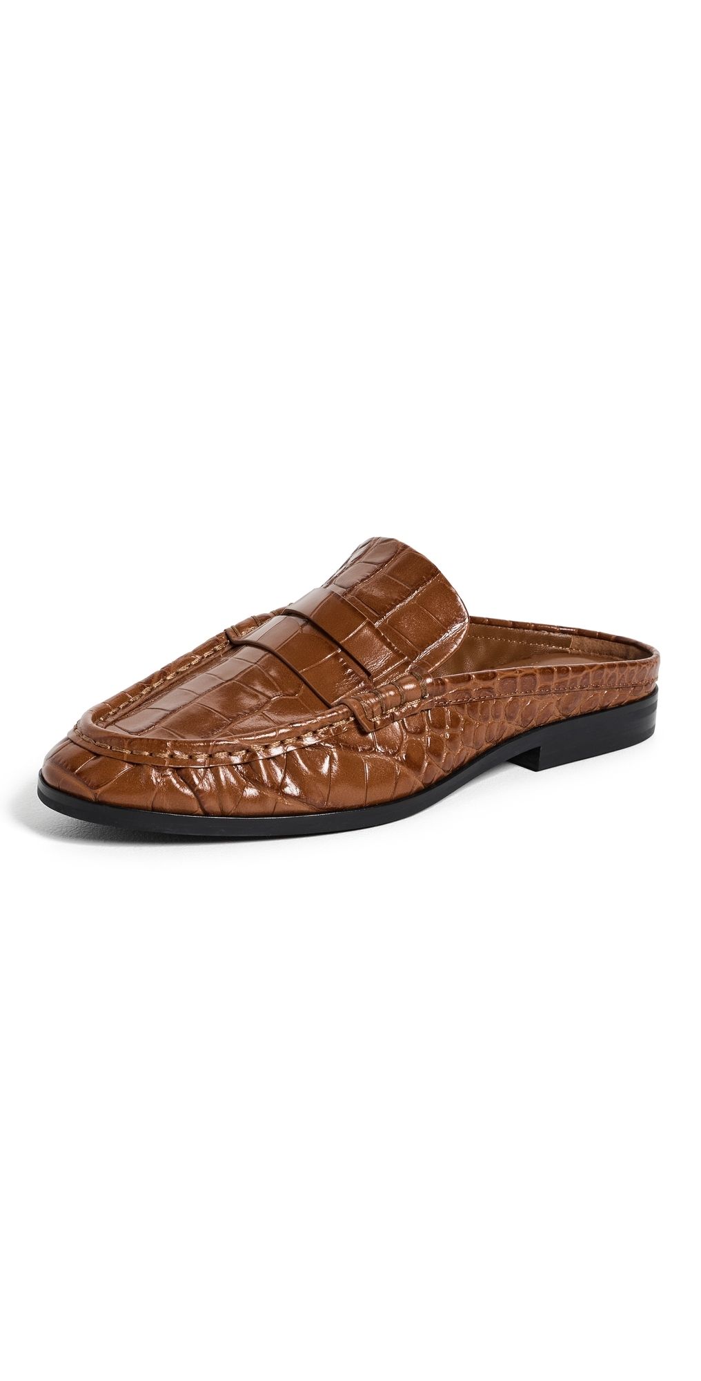 SIMKHAI Dean Embossed Leather Loafer Mules Saddle 40