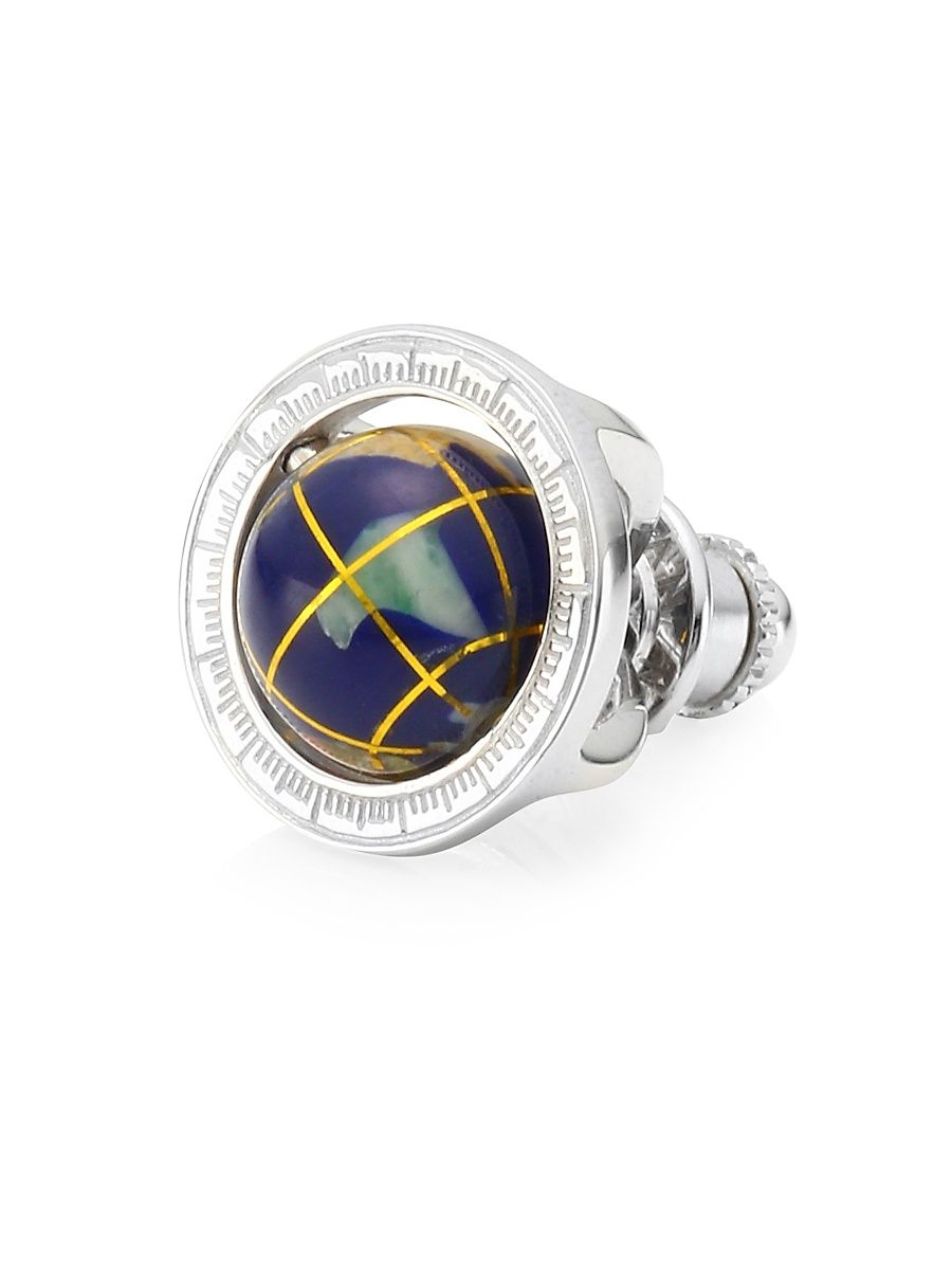 Tateossian Men's Globe Round Pin - Lapis