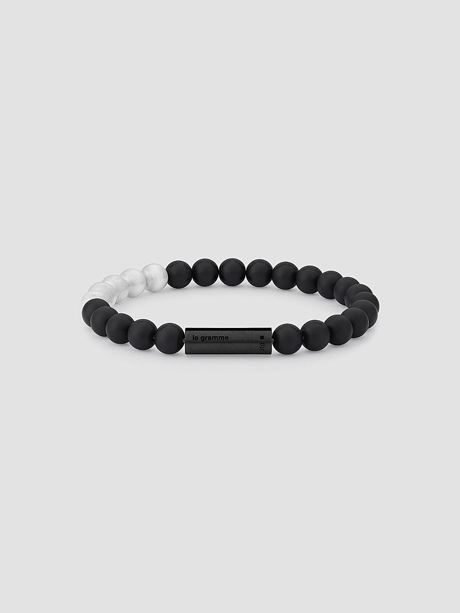 Le Gramme Men's Unisex 31G Brushed Black Ceramic, Stainless Steel, & Titanium Beaded Bracelet - Black - Size Large