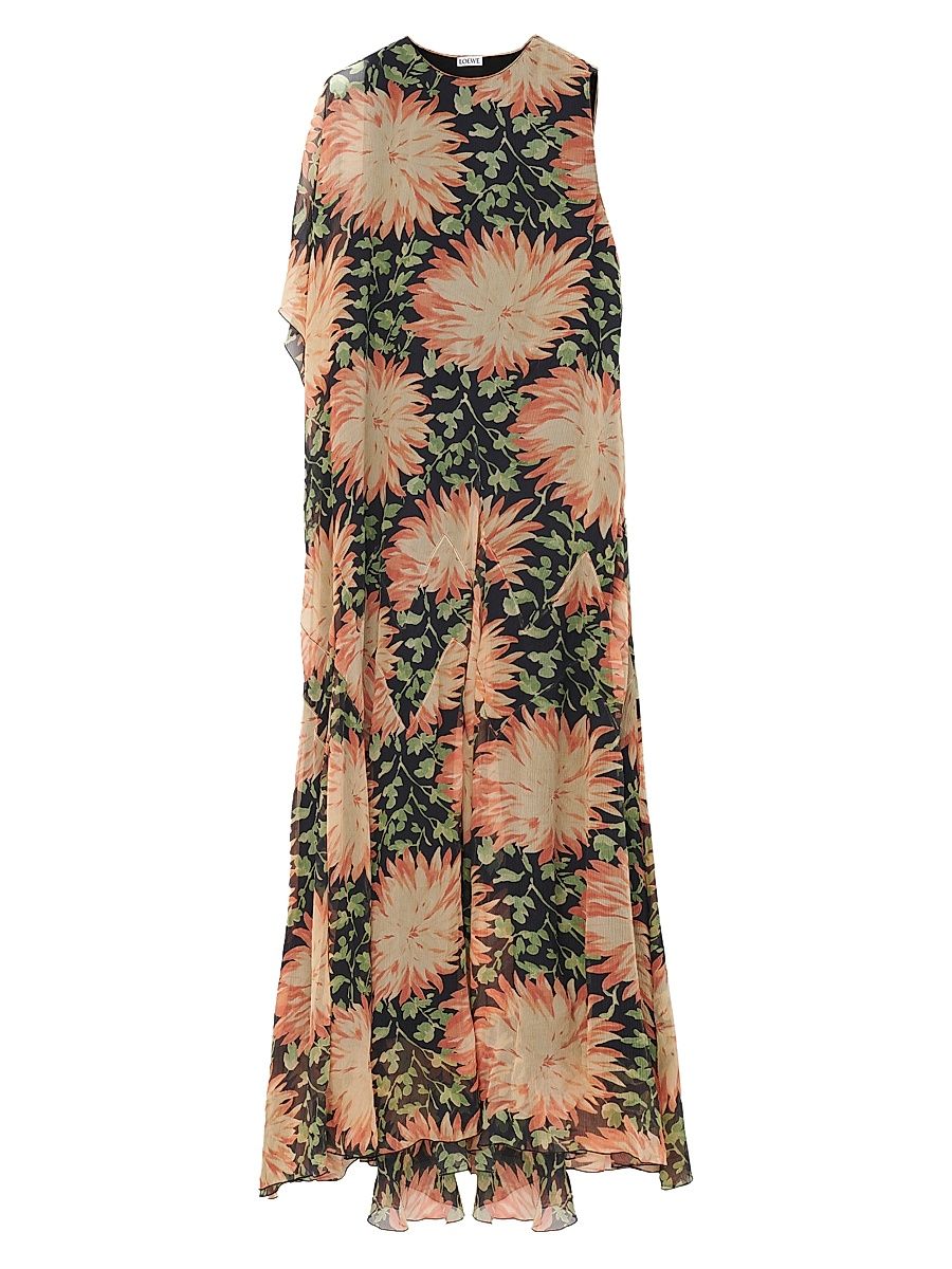 Women's Floral Silk Maxi Dress - Size 8