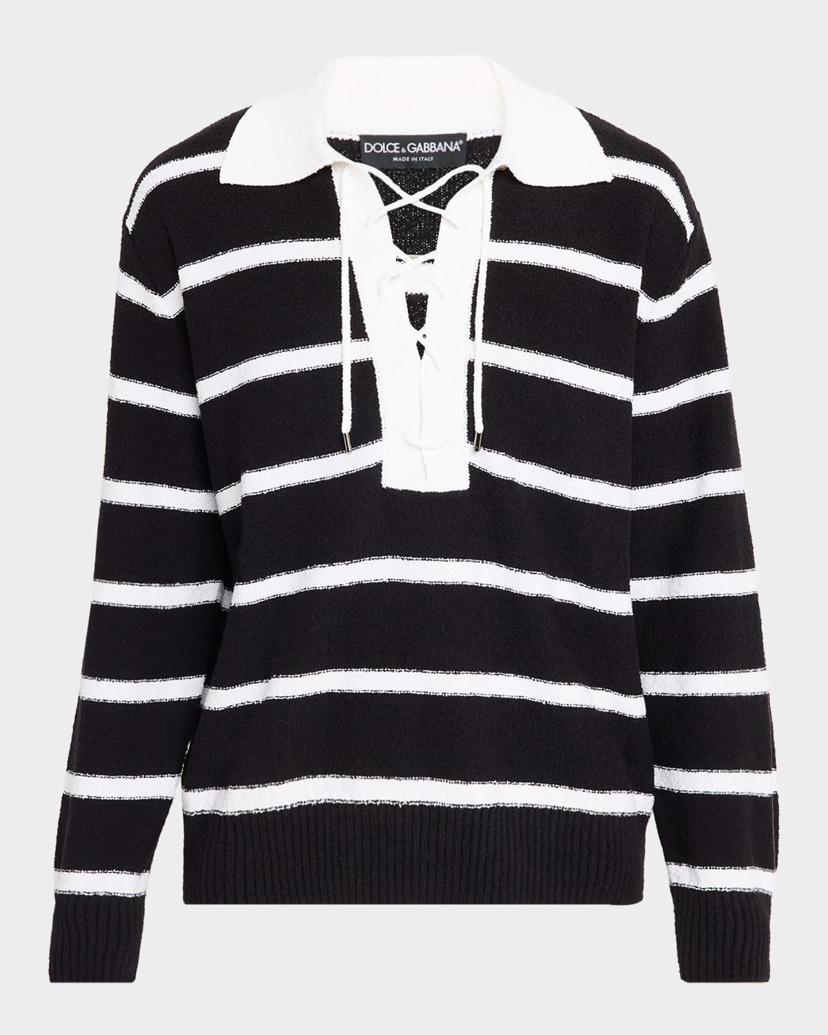 Men & apos;s Lace-Up Johnny Collar Polo Sweater