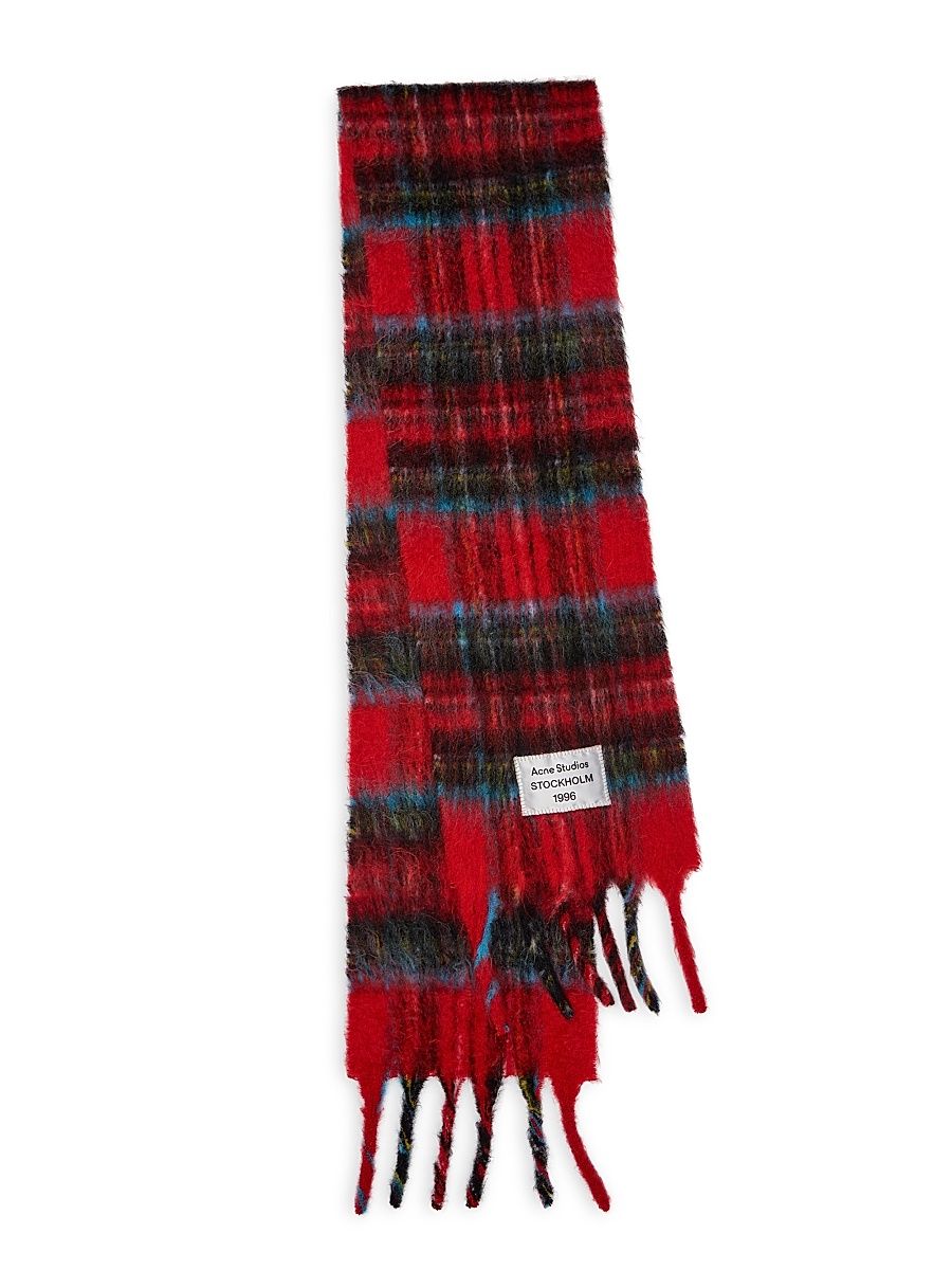 Men's Vikky Check Mohair Scarf - Red Blue