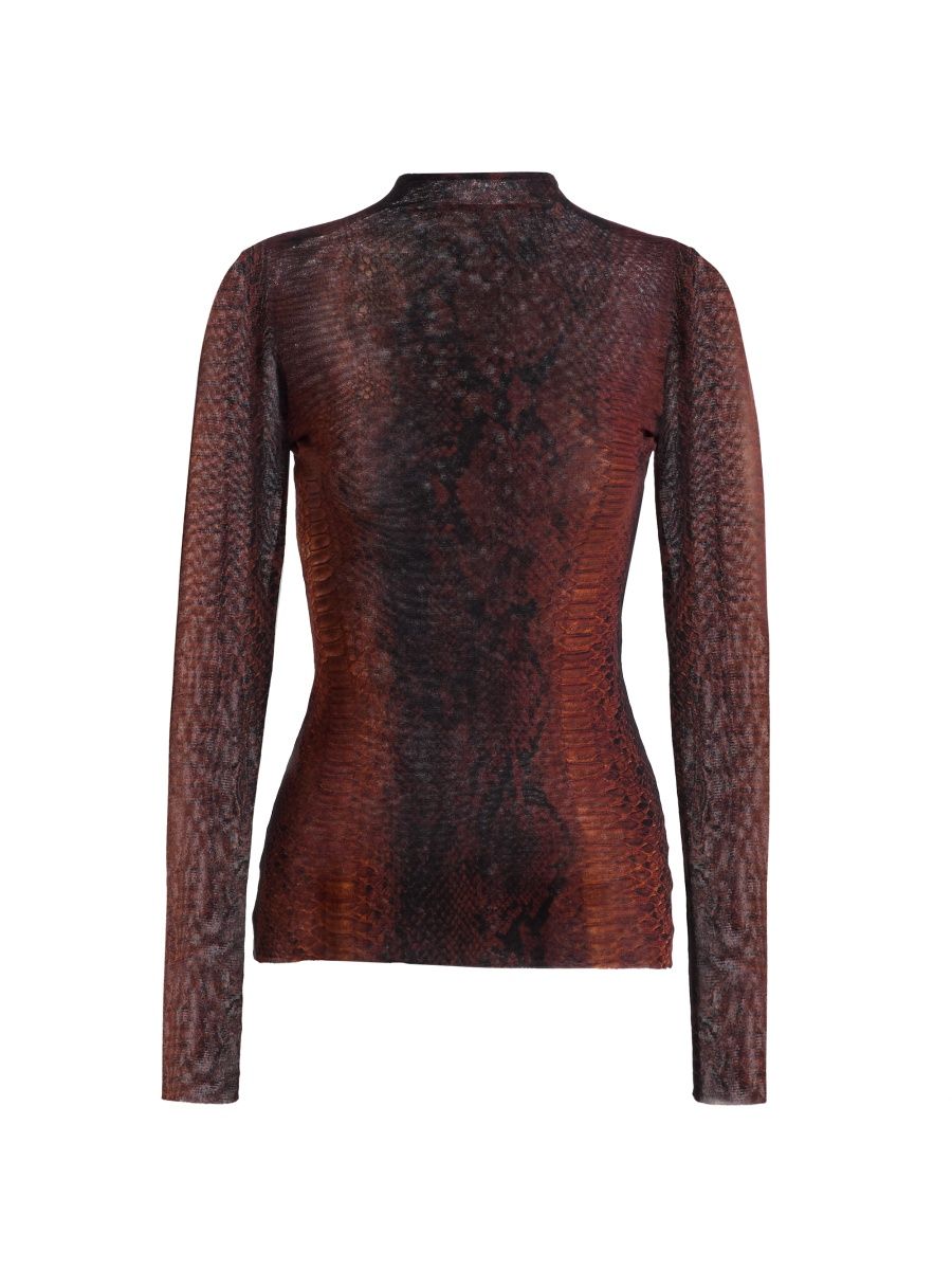Jean Paul Gaultier Women's Snakeskin-Print Mesh Top - Brown Black - Size XS