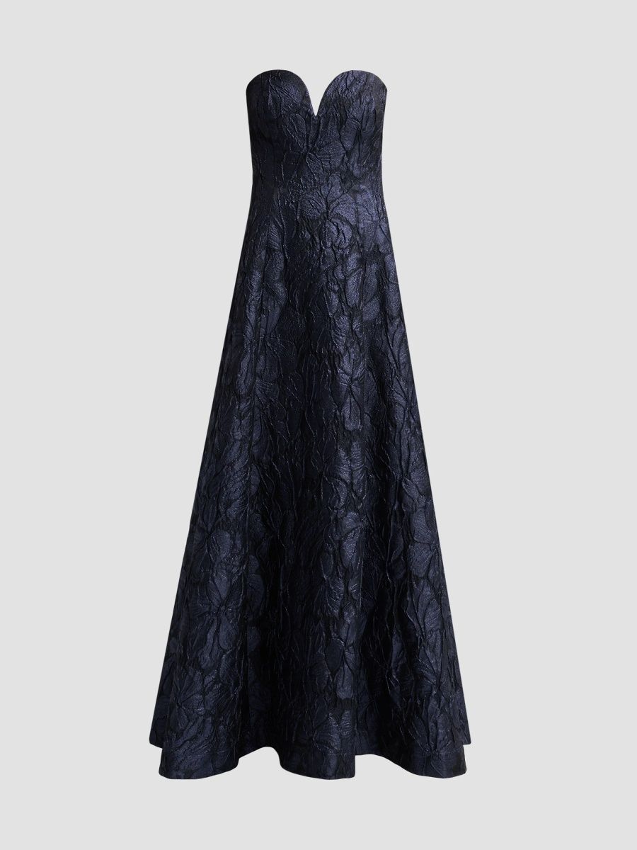 As It May Women's Bianca Metallic Jacquard A-Line Gown - Navy Shadow - Size XXS