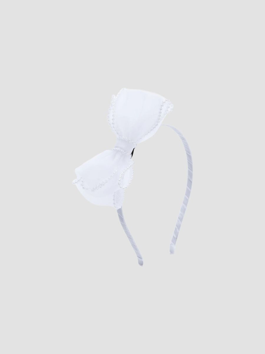 Tulleen Girl's Girl's Elegant Pearl Bow Headband - White