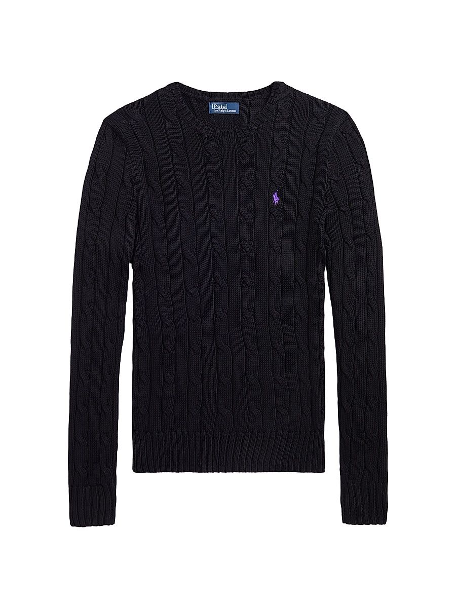 Women's Julianna Cable-Knit Pima Cotton Sweater - Polo Black - Size XS