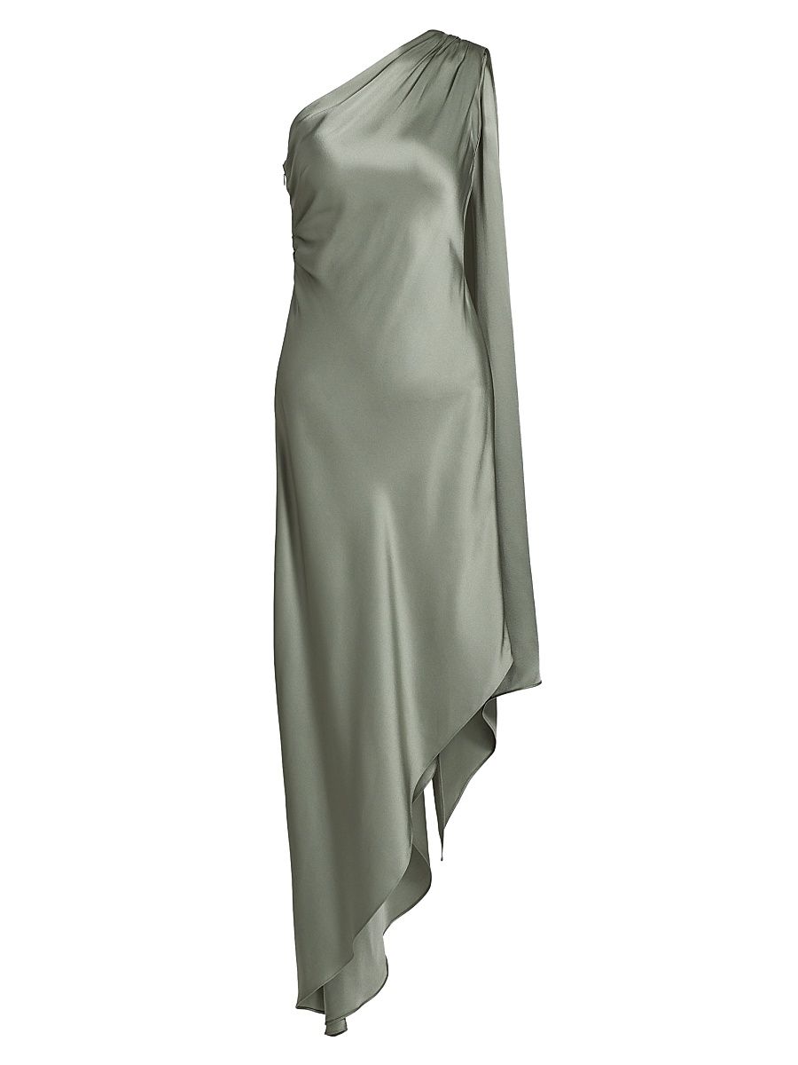 Women's Satin One-Shoulder Cocktail Dress - Jade - Size 14