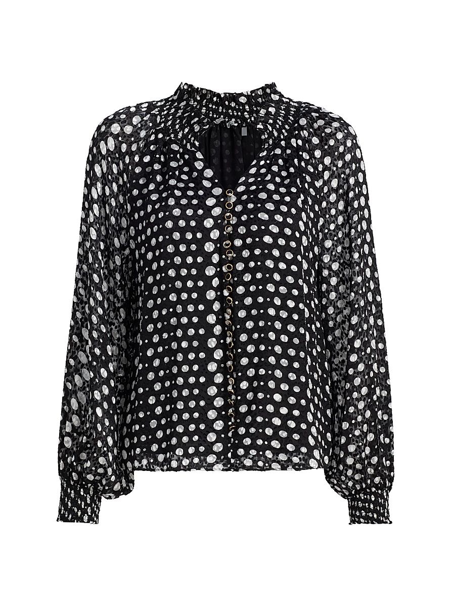 Women's The Rue Dot Print Blouse - Noir And White - Size XL