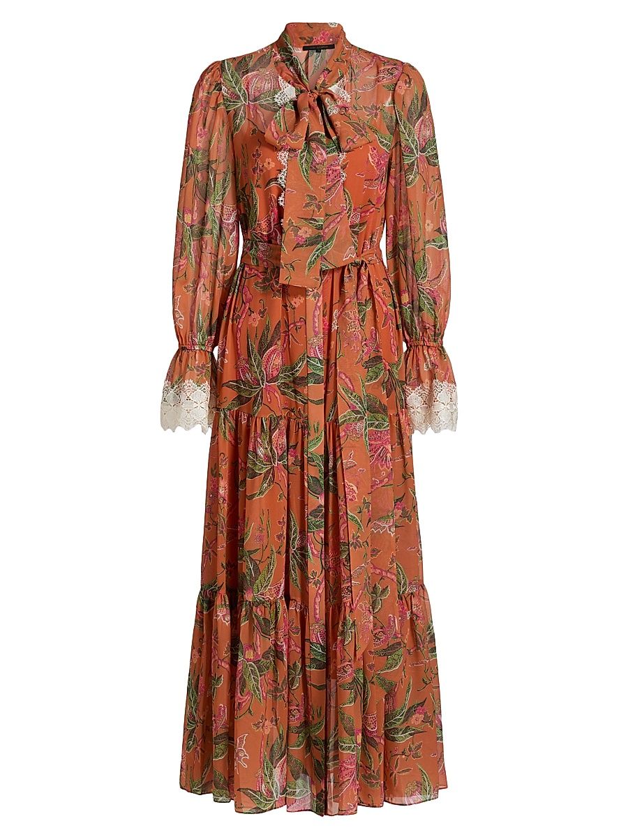 Women's Payne Long-Sleeve Tiered Maxi Dress - Coral Multi - Size Medium