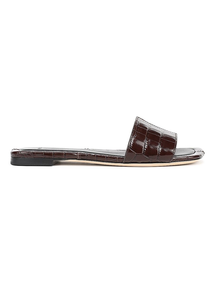 Women's Valeria Croc-Embossed Leather Slides - Cacao Brown - Size 10 Sandals