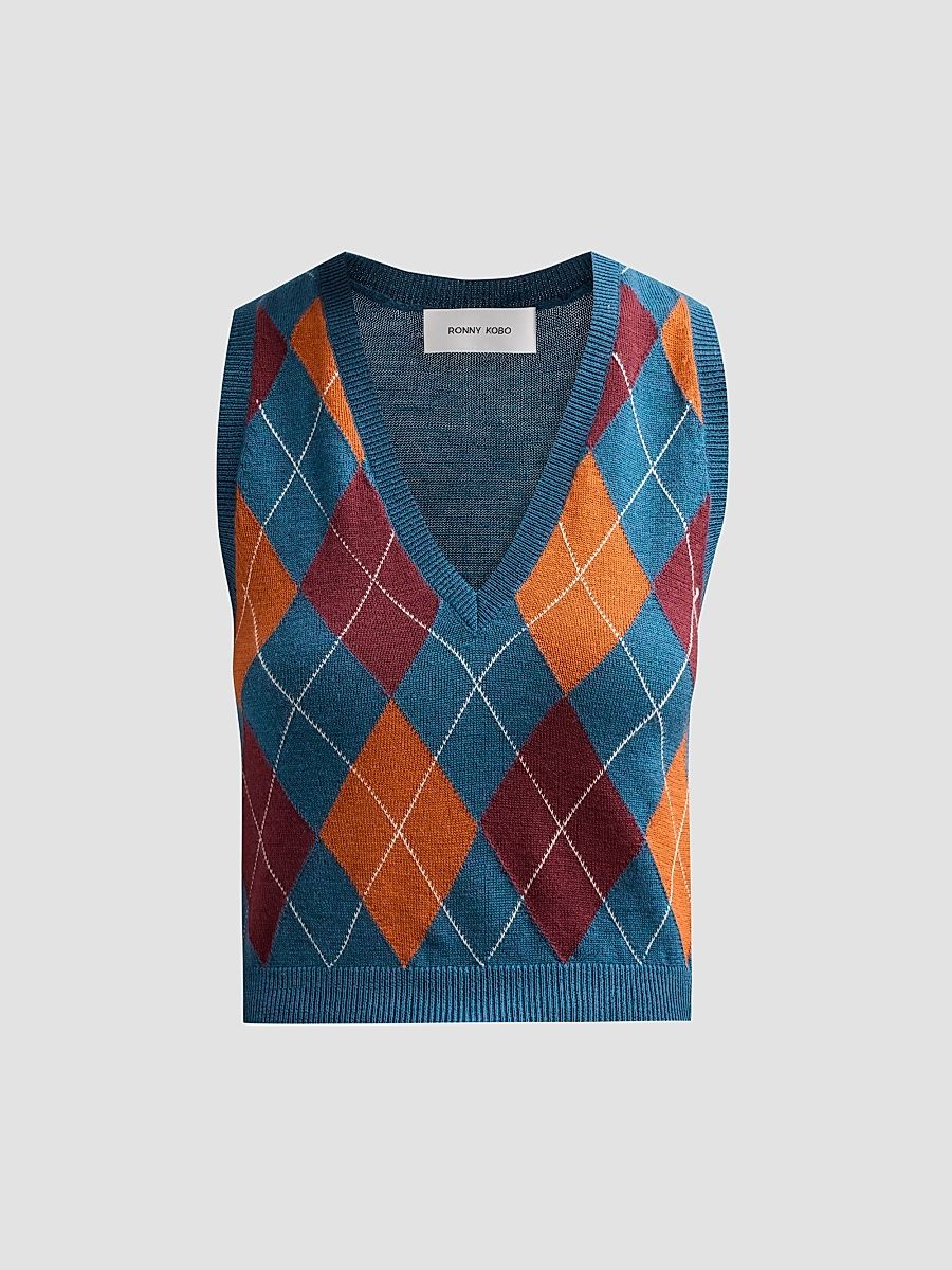Women's Gabriel Cashmere-Blend Vest - Atlantis Combo - Size XL