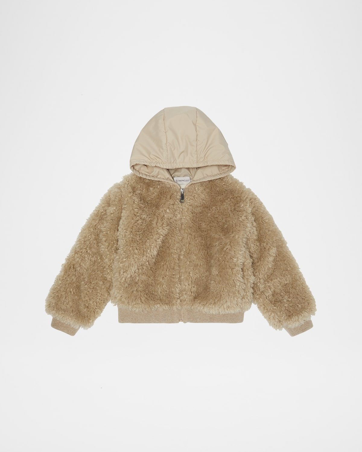 Girl & apos;s Teddy Zip-Front Cardigan with Nylon Hood, Size 12-14