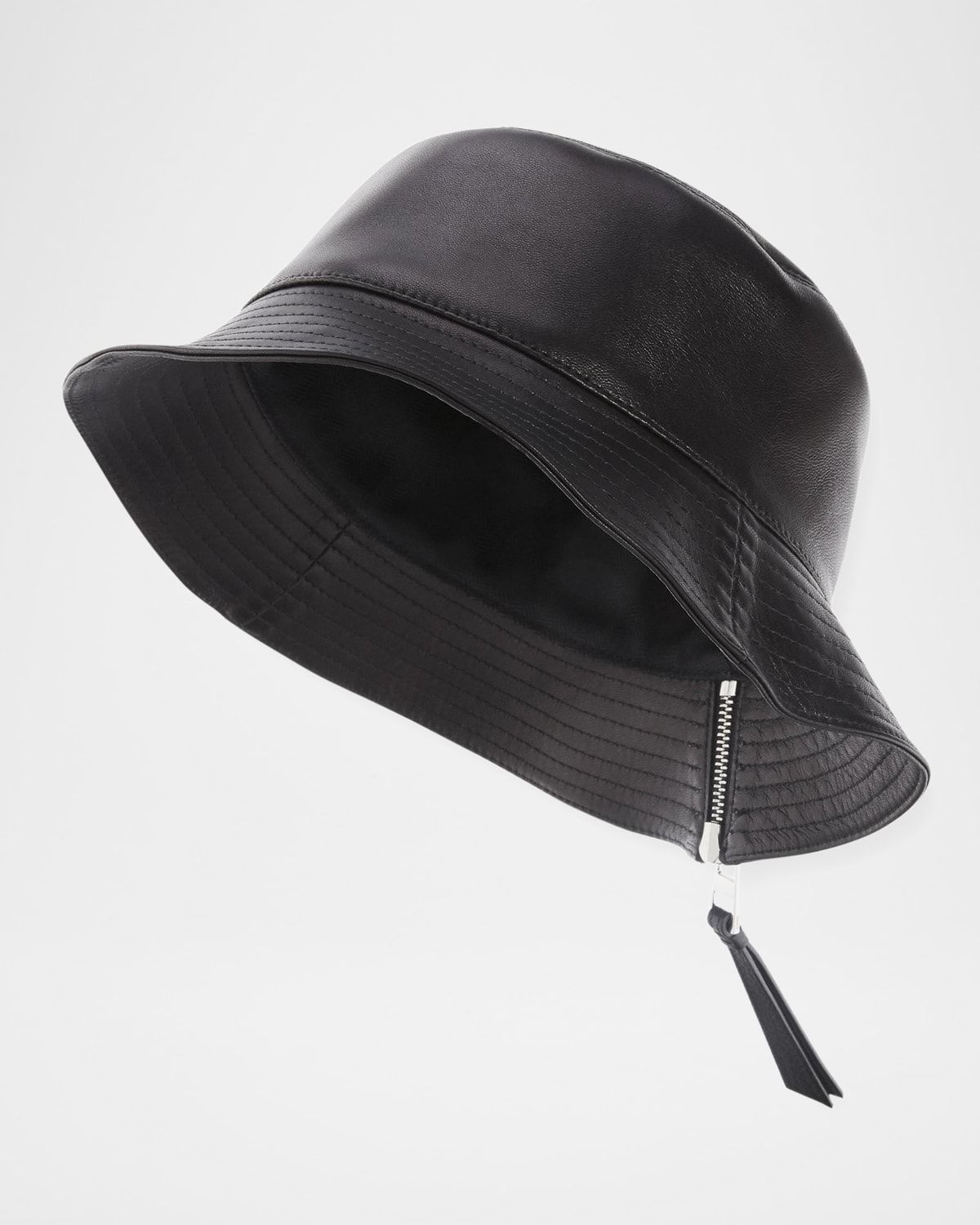 Fisherman Zip Leather Bucket Hat