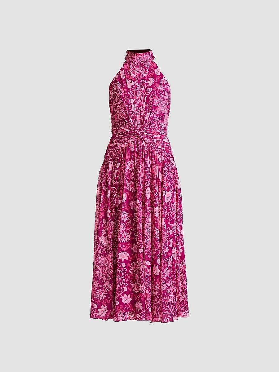 Women's Pleated Floral Midi Dress - Magenta Multi - Size 16
