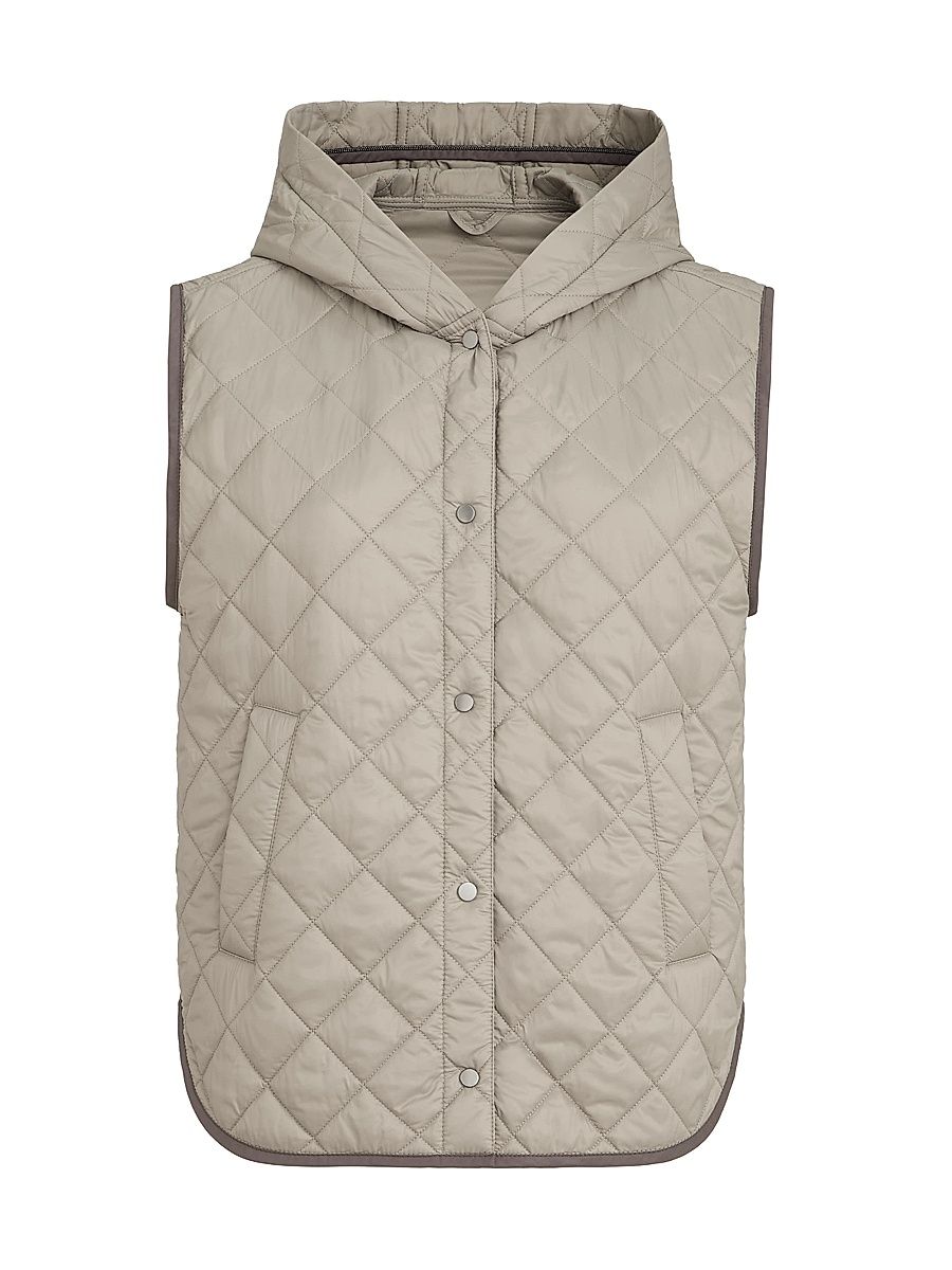 Women's Lightweight Matte Nylon Quilted Vest with Thermore Padding and Hood - Light Brown - Size 4