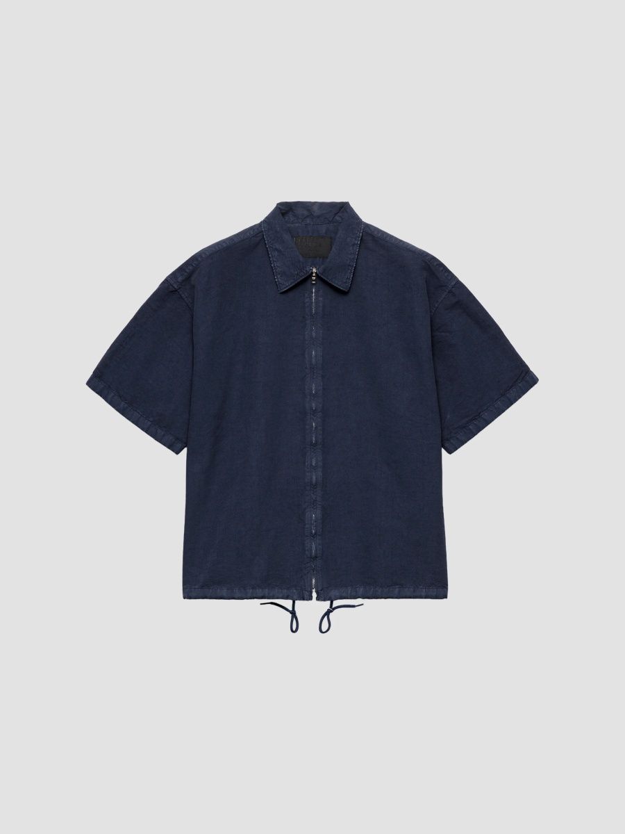 Prada Men's Short-Sleeved Cotton Zipper Shirt - Blue - Size XXXL