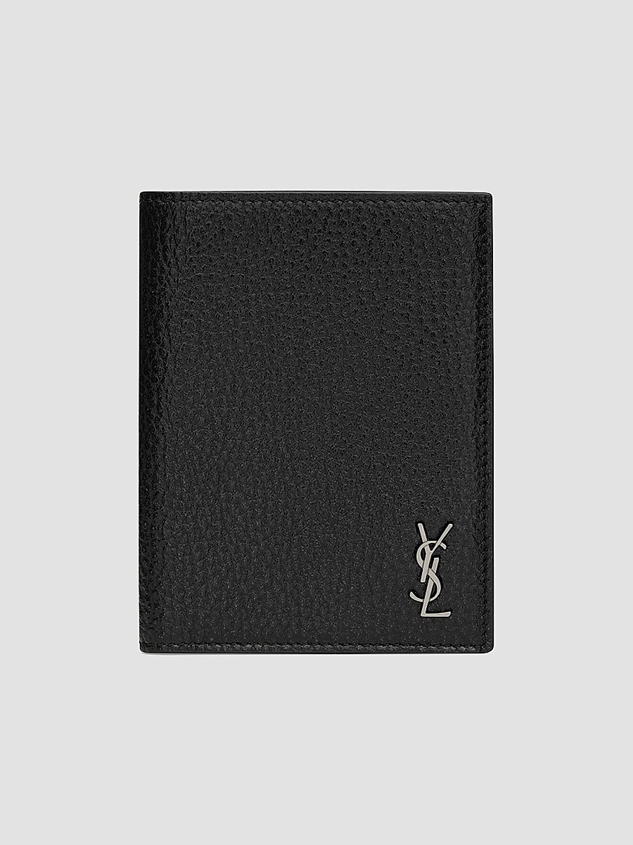 Saint Laurent Men's Tiny Cassandre Passport Case in Grained Leather - Black