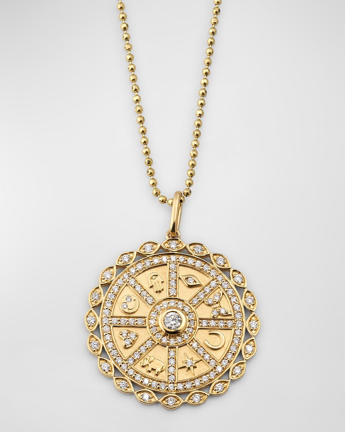 Diamond Icon Wheel Coin Charm Necklace