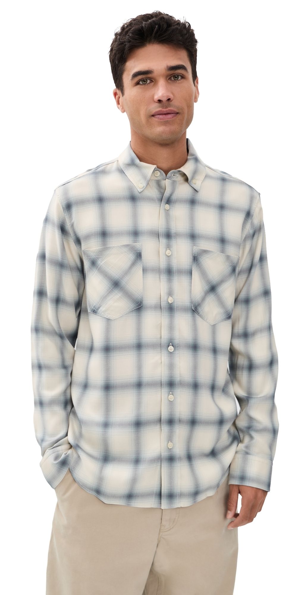 SIMKHAI Rennick Plaid Shirt Ivory Plaid S
