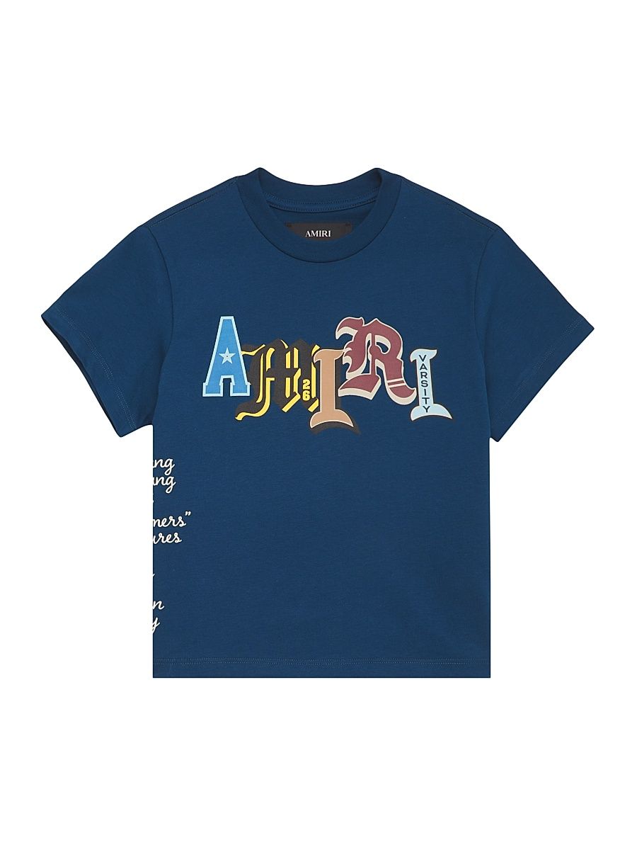 Little Kid's & Kid's Cotton Varsity Patch Logo T-Shirt - Dark Indigo - Size 8