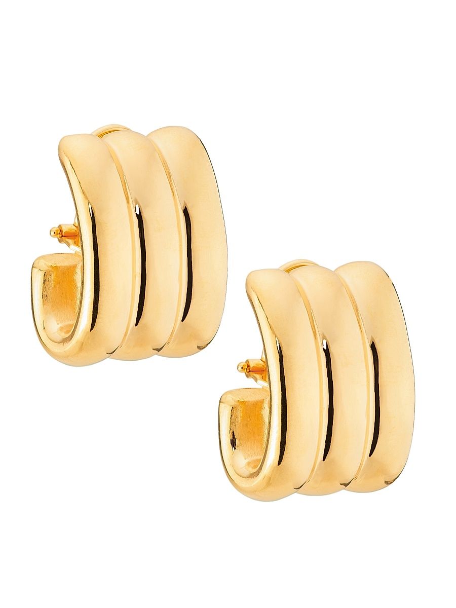 Women's 18K Yellow Gold Fluted Hoop Earrings/19MM x 26MM - Yellow Gold