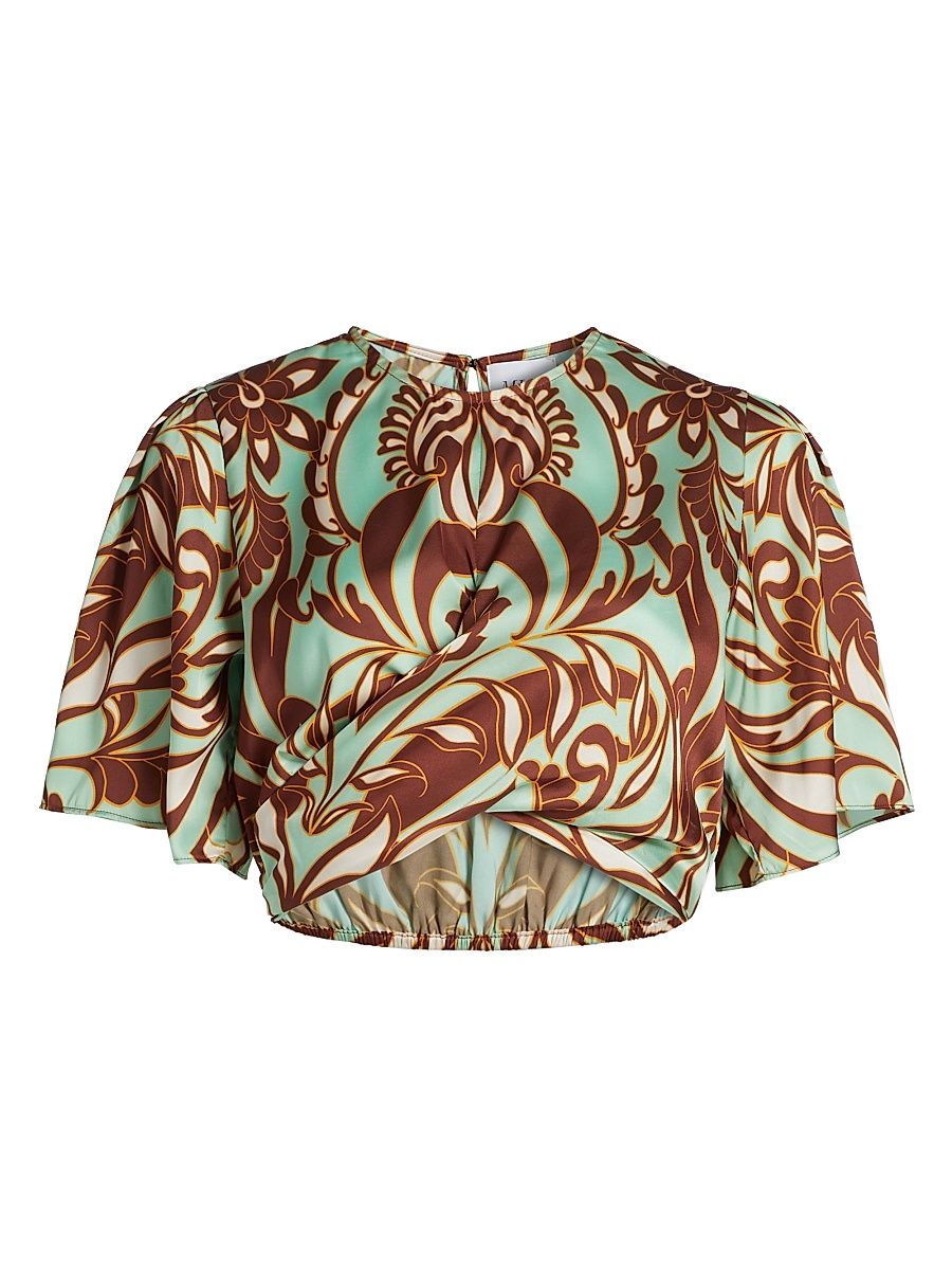 Women's Roni Paisley Satin Crop Top - Vintage Botancl Satin Brown - Size Medium