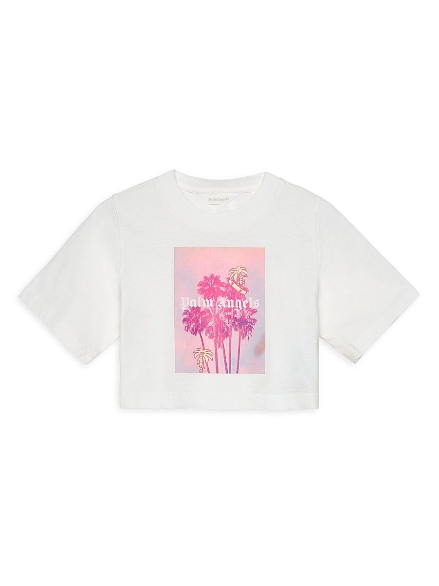 Little Girl's & Girl's Palms Landscape Crop T-Shirt - Off White - Size 8