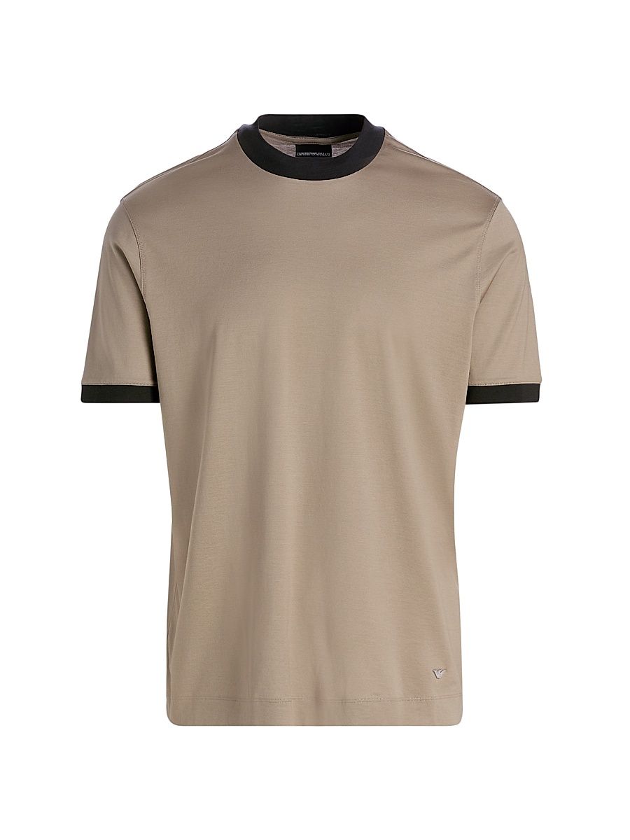 Men's Contrast-Trim Jersey T-Shirt - Tan Navy - Size XXL