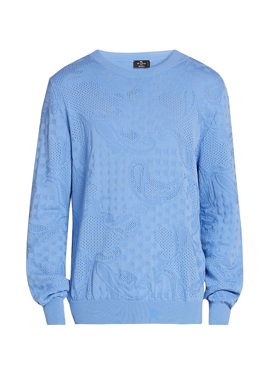 Men's Paisley Cotton Crewneck Sweater - Multicolor Azure Base - Size XXL